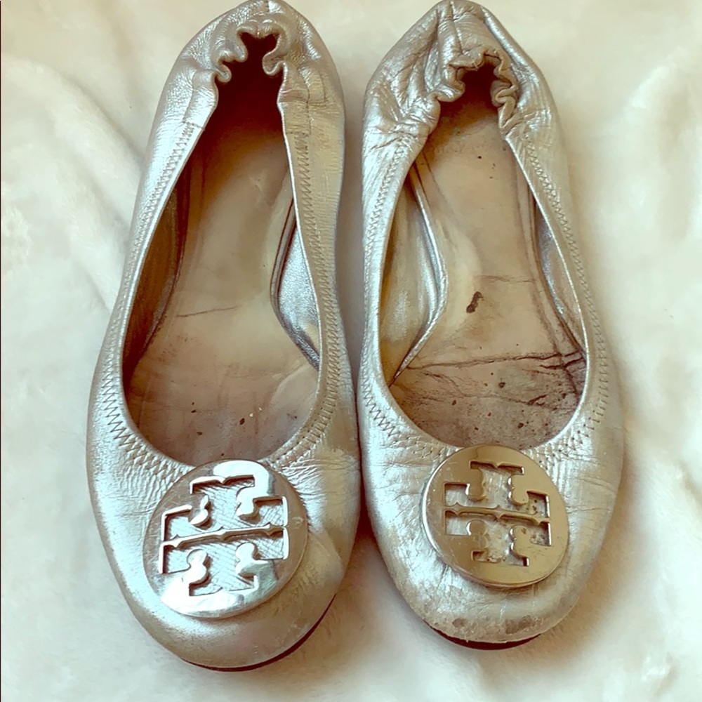 Tory Burch Silver Reva Flats Size 8.5